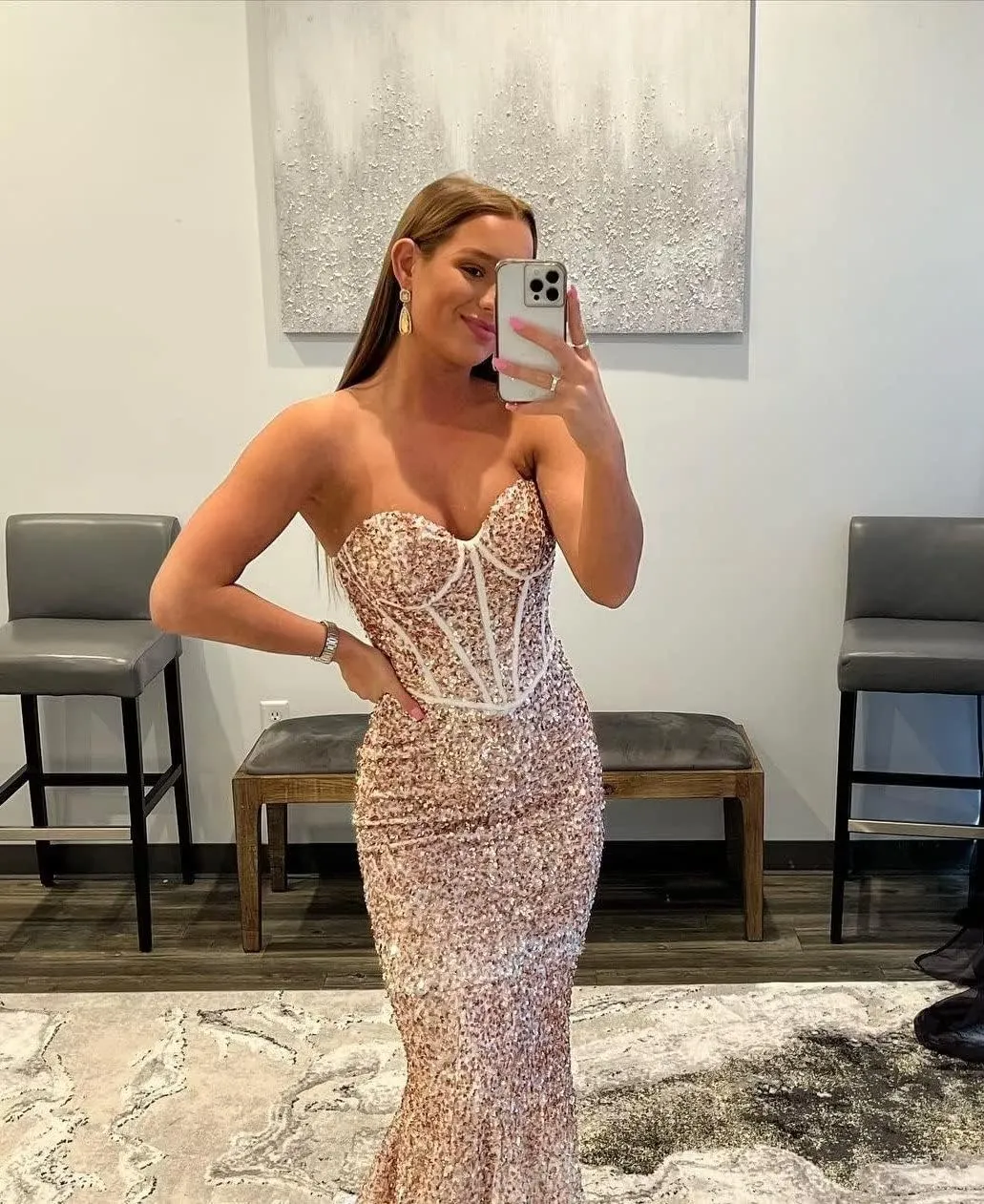 Women's Sparkly Sequins Corset Prom Dresses Long Strapless Bodycon Mermaid Evening Gowns Backless Formal Party Dress