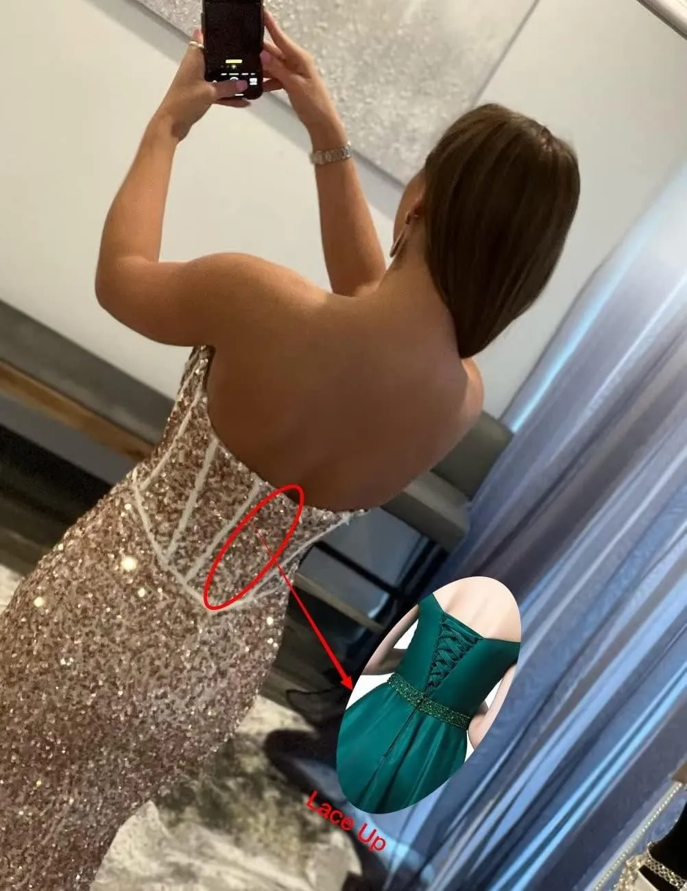 Women's Sparkly Sequins Corset Prom Dresses Long Strapless Bodycon Mermaid Evening Gowns Backless Formal Party Dress