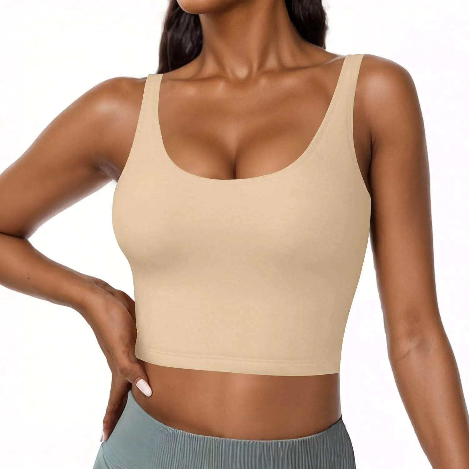 Women's Sports Bras Tank Tops for Women Built in Bra Workout Yoga Tops with Padded Long Tanks Ribbed Basic Cami Tops