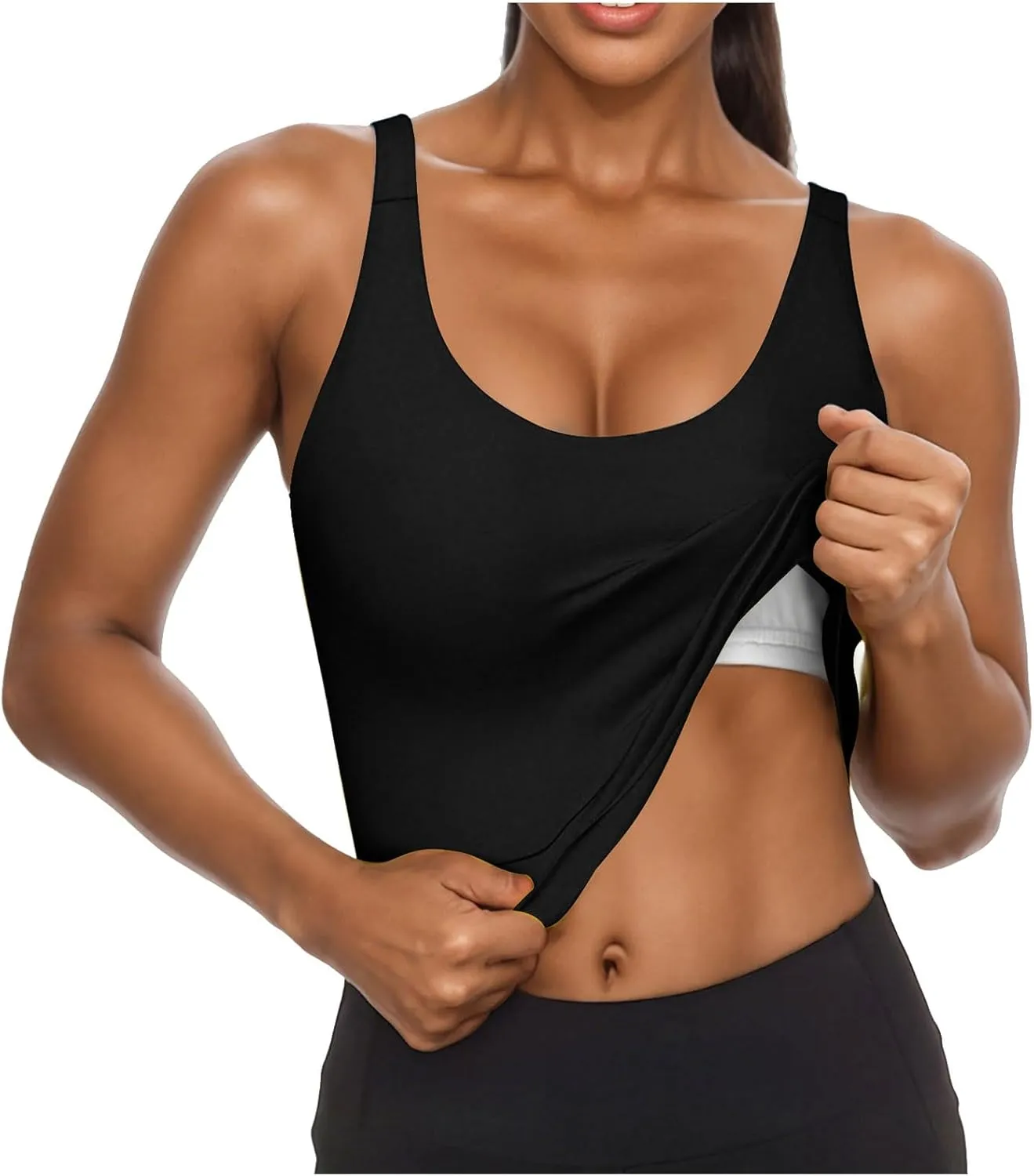 Women's Sports Bras Tank Tops for Women Built in Bra Workout Yoga Tops with Padded Long Tanks Ribbed Basic Cami Tops