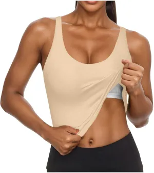 Women's Sports Bras Tank Tops for Women Built in Bra Workout Yoga Tops with Padded Long Tanks Ribbed Basic Cami Tops