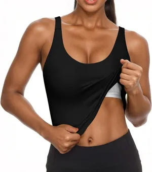 Women's Sports Bras Tank Tops for Women Built in Bra Workout Yoga Tops with Padded Long Tanks Ribbed Basic Cami Tops