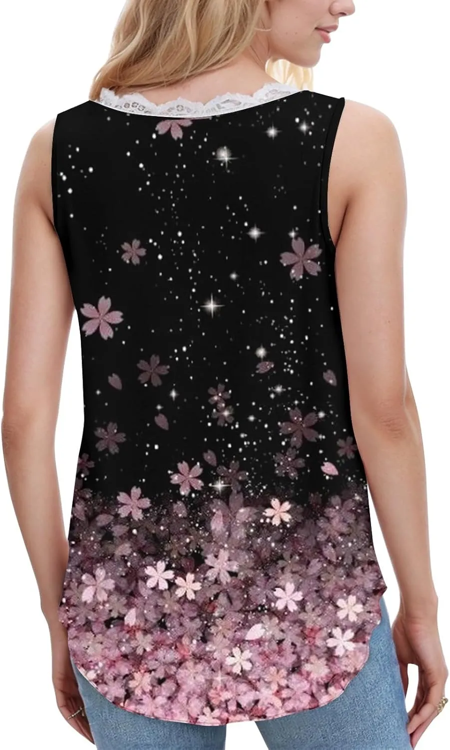 Womens Summer Tank Tops Loose Fit Lace V Neck Sleeveless Tops Shirts Dressy Casual Flowy Going Out Tank Tops
