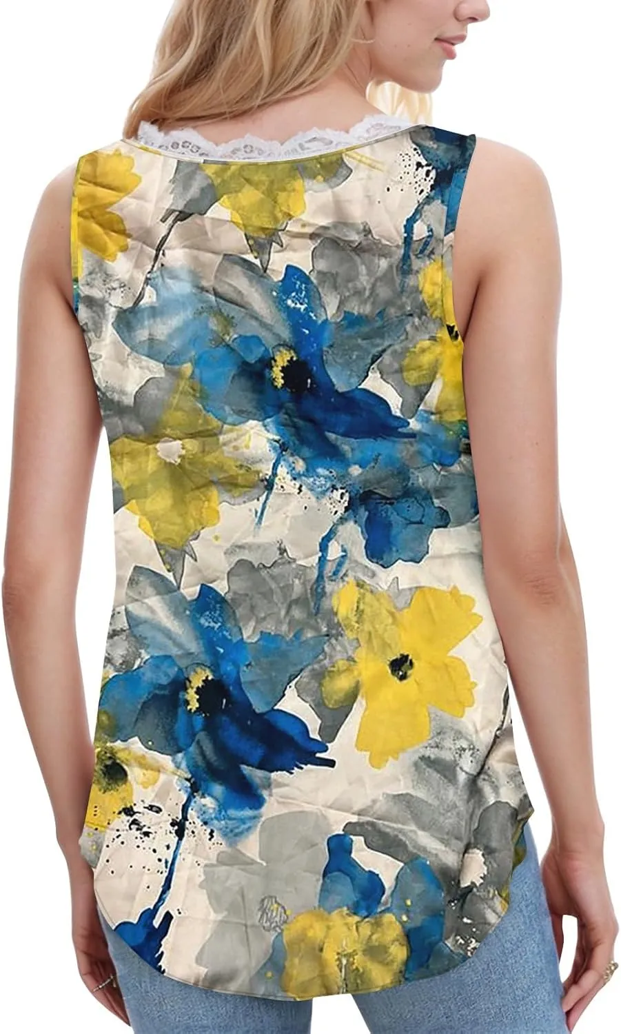 Womens Summer Tank Tops Loose Fit Lace V Neck Sleeveless Tops Shirts Dressy Casual Flowy Going Out Tank Tops