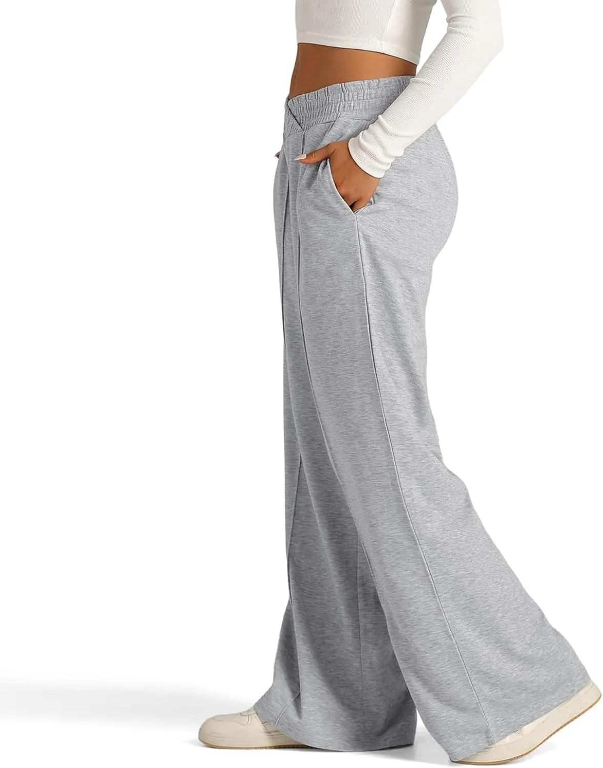 Womens Wide Leg Fleece High Waisted Comfy Sweatpants Baggy Workout Active Joggers Pants Baggy Lounge Bottoms