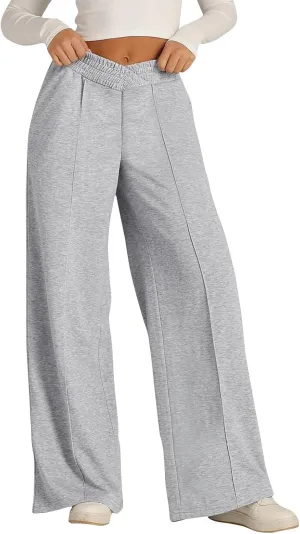 Womens Wide Leg Fleece High Waisted Comfy Sweatpants Baggy Workout Active Joggers Pants Baggy Lounge Bottoms