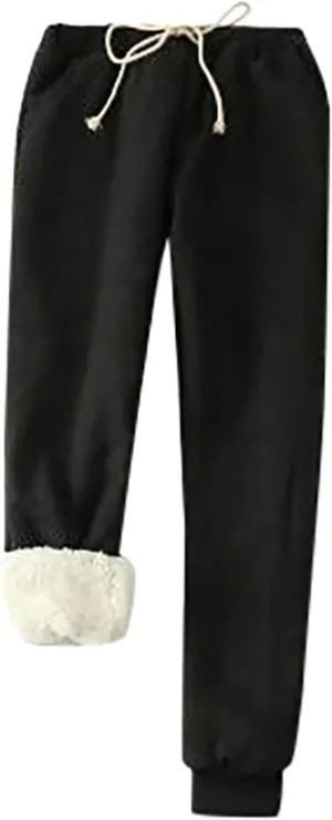 Womens Winter Sherpa Lined Sweatpants Thermal Warm Fleece Joggers Drawstring Athletic Active Lounge Pant with Pocket