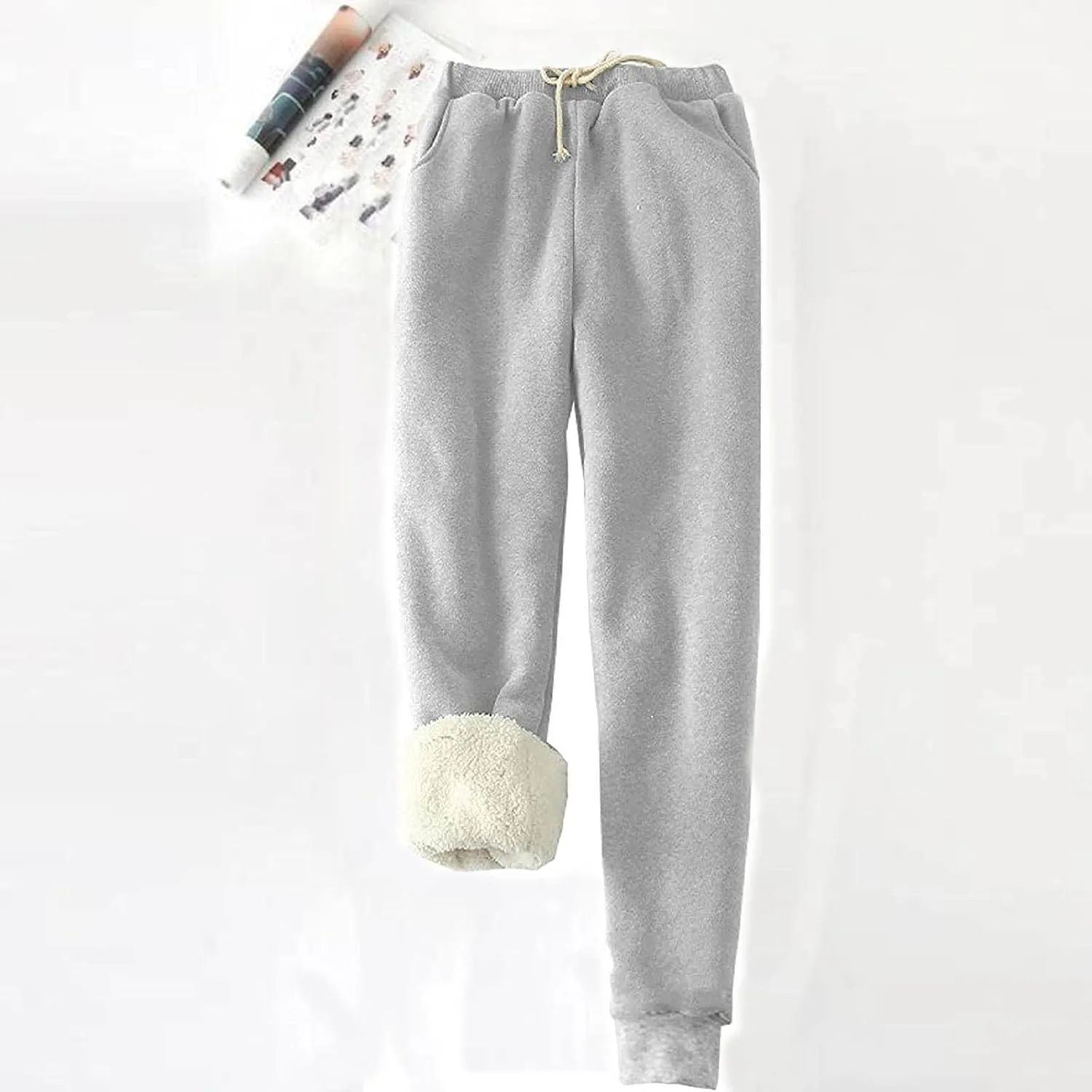 Womens Winter Sherpa Lined Sweatpants Thermal Warm Fleece Joggers Drawstring Athletic Active Lounge Pant with Pocket