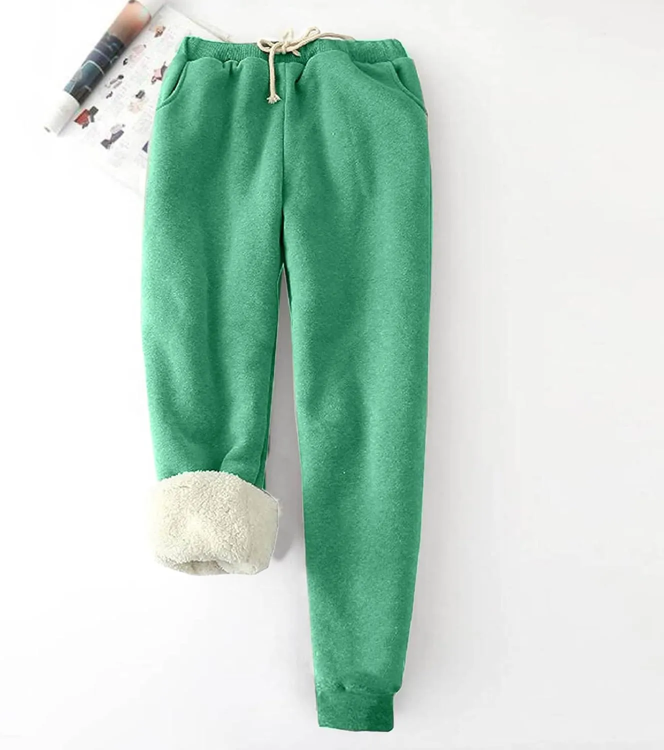 Womens Winter Sherpa Lined Sweatpants Thermal Warm Fleece Joggers Drawstring Athletic Active Lounge Pant with Pocket