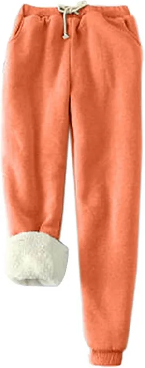 Womens Winter Sherpa Lined Sweatpants Thermal Warm Fleece Joggers Drawstring Athletic Active Lounge Pant with Pocket