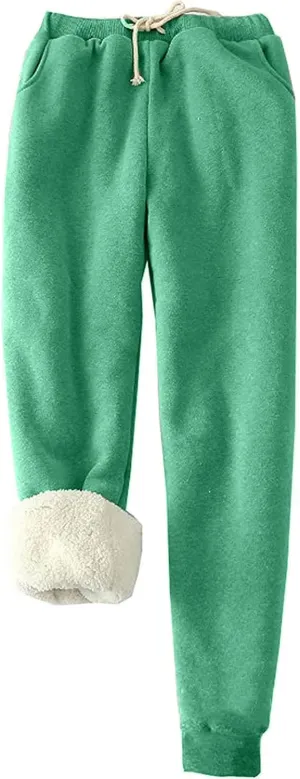 Womens Winter Sherpa Lined Sweatpants Thermal Warm Fleece Joggers Drawstring Athletic Active Lounge Pant with Pocket