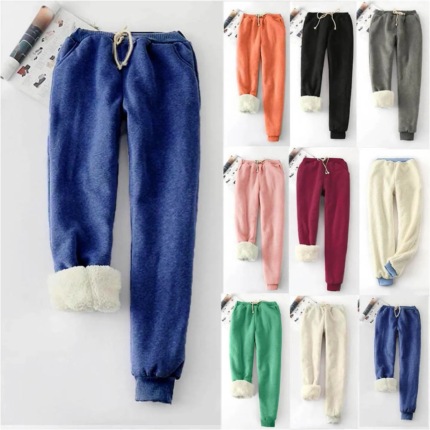 Womens Winter Sherpa Lined Sweatpants Thermal Warm Fleece Joggers Drawstring Athletic Active Lounge Pant with Pocket