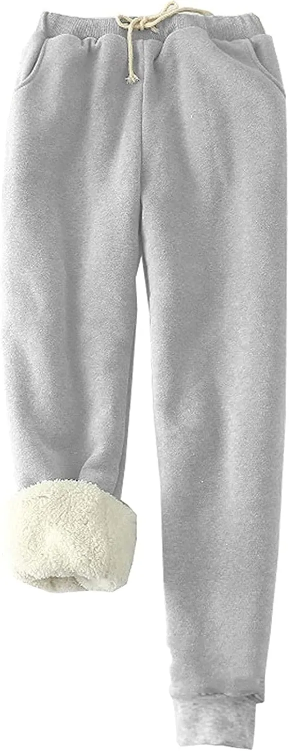Womens Winter Sherpa Lined Sweatpants Thermal Warm Fleece Joggers Drawstring Athletic Active Lounge Pant with Pocket