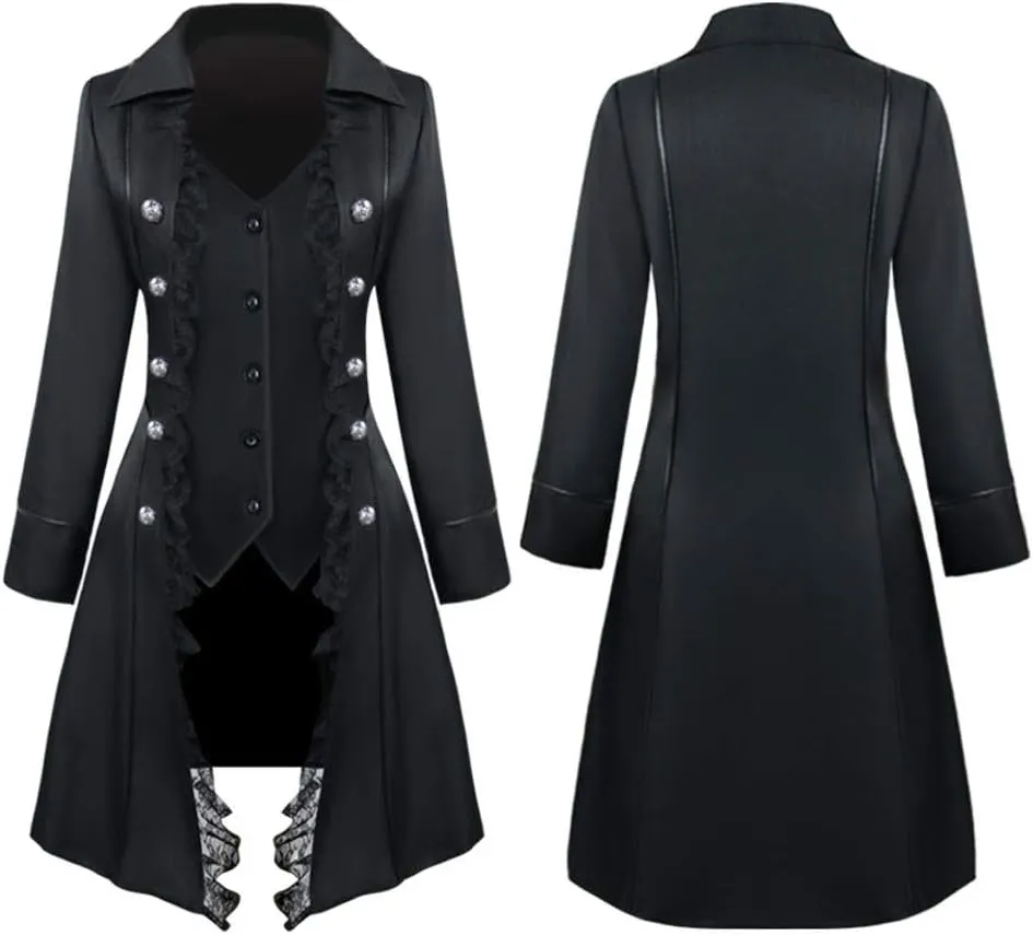 XUNRYAN Women Steampunk Trench Coats Medieval Renaissance Victorian Vampire Gothic Long Winter Jacket Halloween Costume