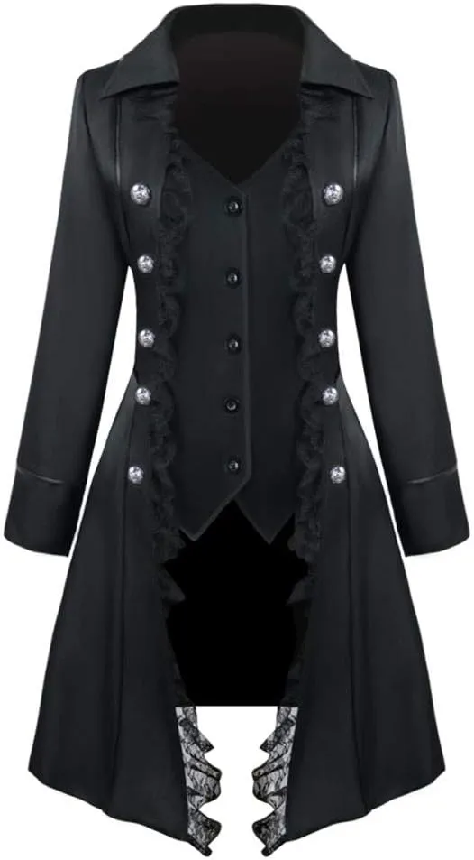 XUNRYAN Women Steampunk Trench Coats Medieval Renaissance Victorian Vampire Gothic Long Winter Jacket Halloween Costume