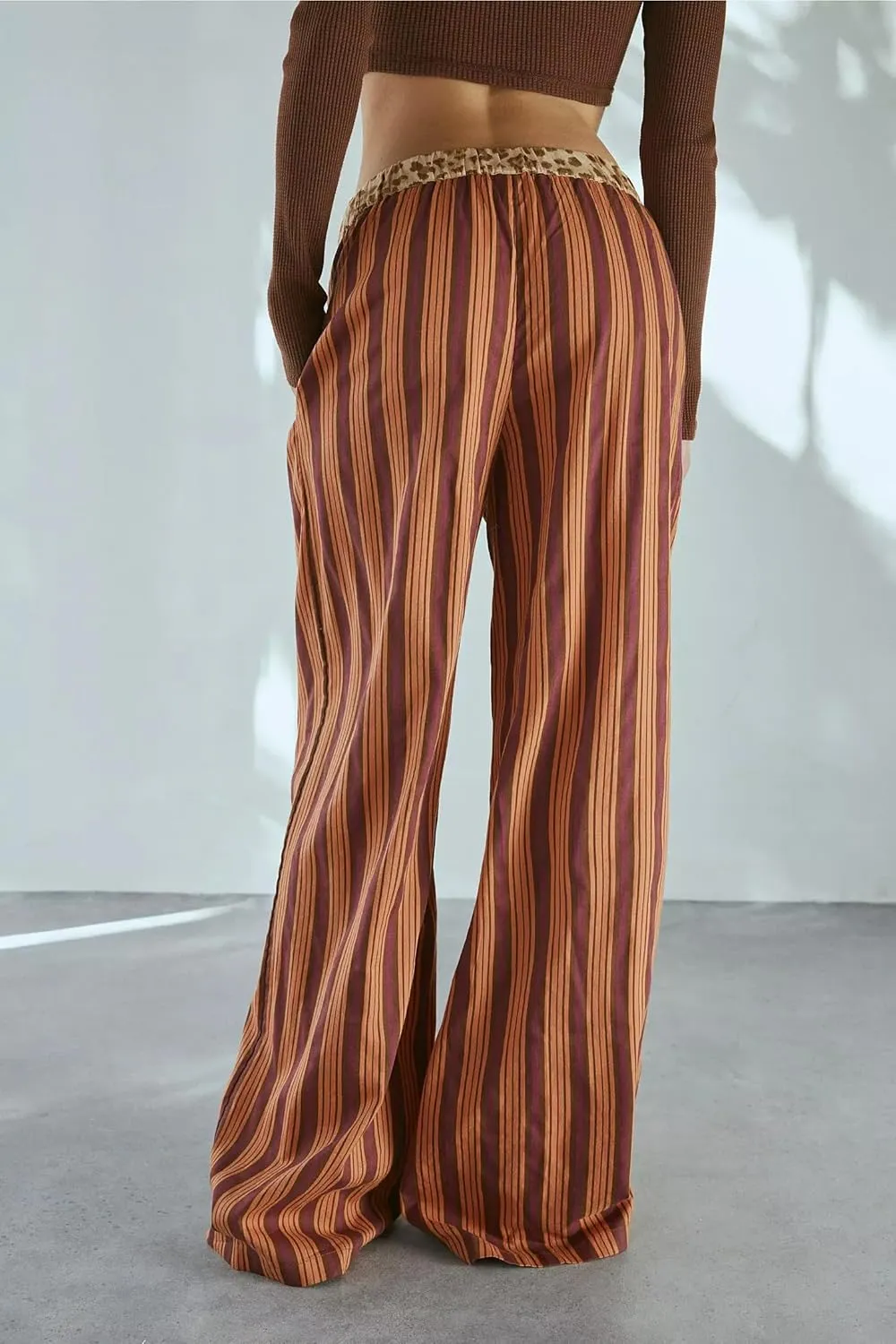Y2k Striped Pants for Women Wide Leg Drawstring Elastic Low Rise Pajama Pants Lounge Wear Trousers