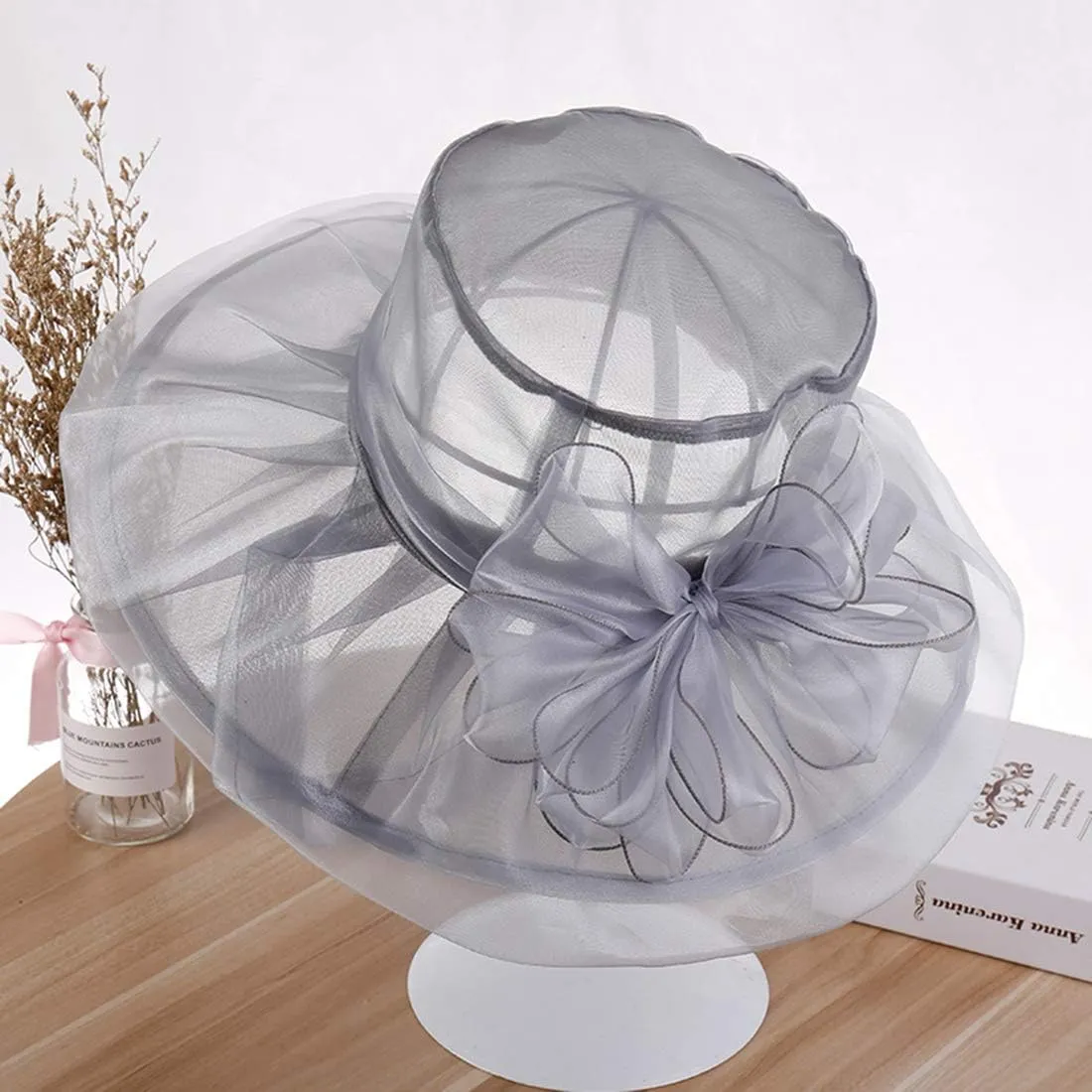 Yatemiole Women's Organza Church Wide Brim Tea Party Wedding Hat Derby Fascinator Cap Kentucky Wedding Hat
