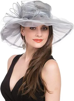Yatemiole Women's Organza Church Wide Brim Tea Party Wedding Hat Derby Fascinator Cap Kentucky Wedding Hat