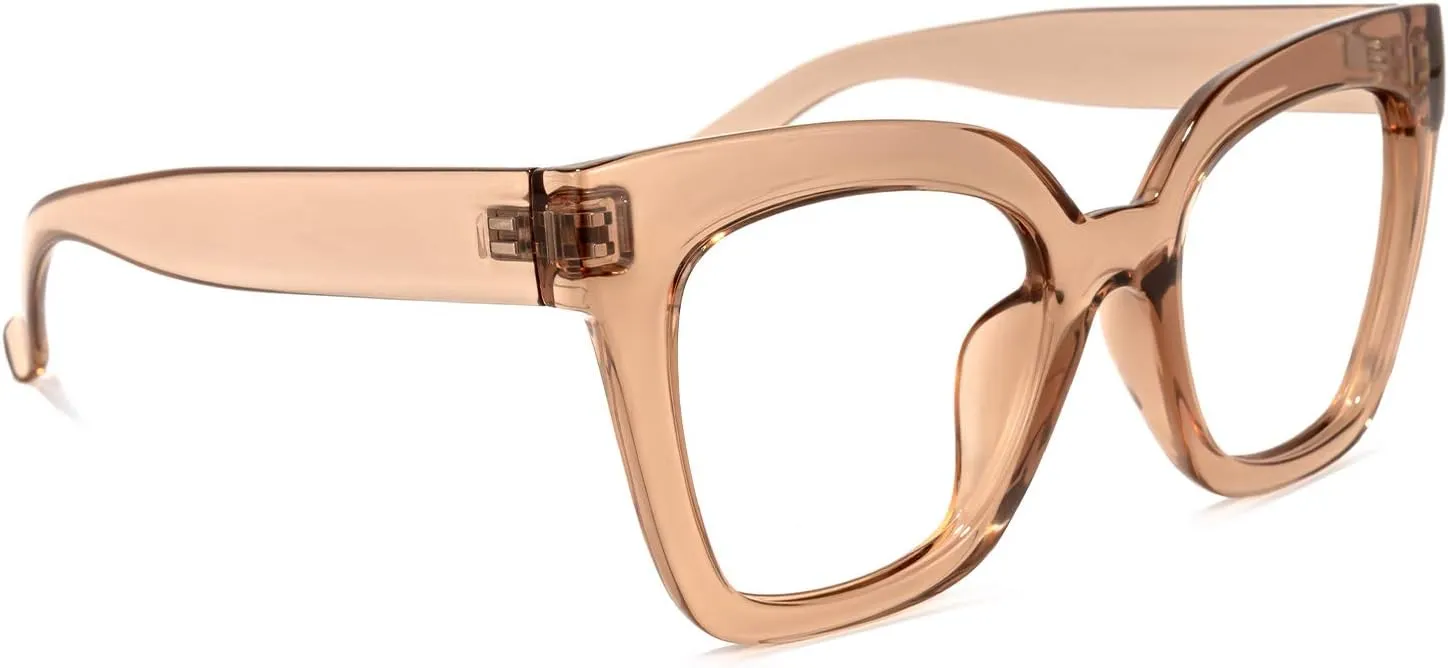 Zeelool Trendy Rectangle Blue Light Blocking Glasses for Women TR90 Eyewear Malcolm VFT0269 (VFT0269-02 Champagne, Blue Light Blocking)