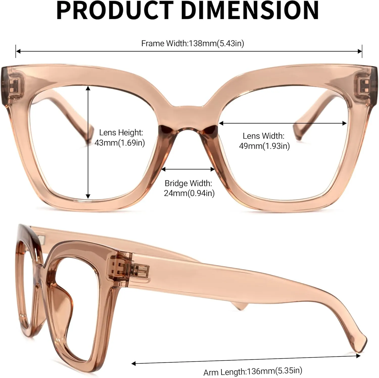 Zeelool Trendy Rectangle Blue Light Blocking Glasses for Women TR90 Eyewear Malcolm VFT0269 (VFT0269-02 Champagne, Blue Light Blocking)