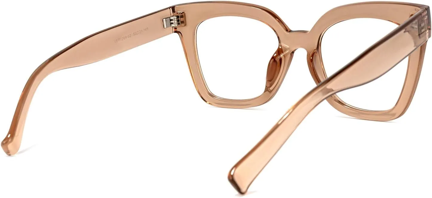 Zeelool Trendy Rectangle Blue Light Blocking Glasses for Women TR90 Eyewear Malcolm VFT0269 (VFT0269-02 Champagne, Blue Light Blocking)