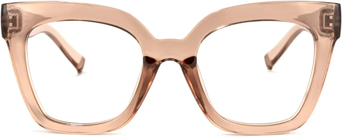 Zeelool Trendy Rectangle Blue Light Blocking Glasses for Women TR90 Eyewear Malcolm VFT0269 (VFT0269-02 Champagne, Blue Light Blocking)