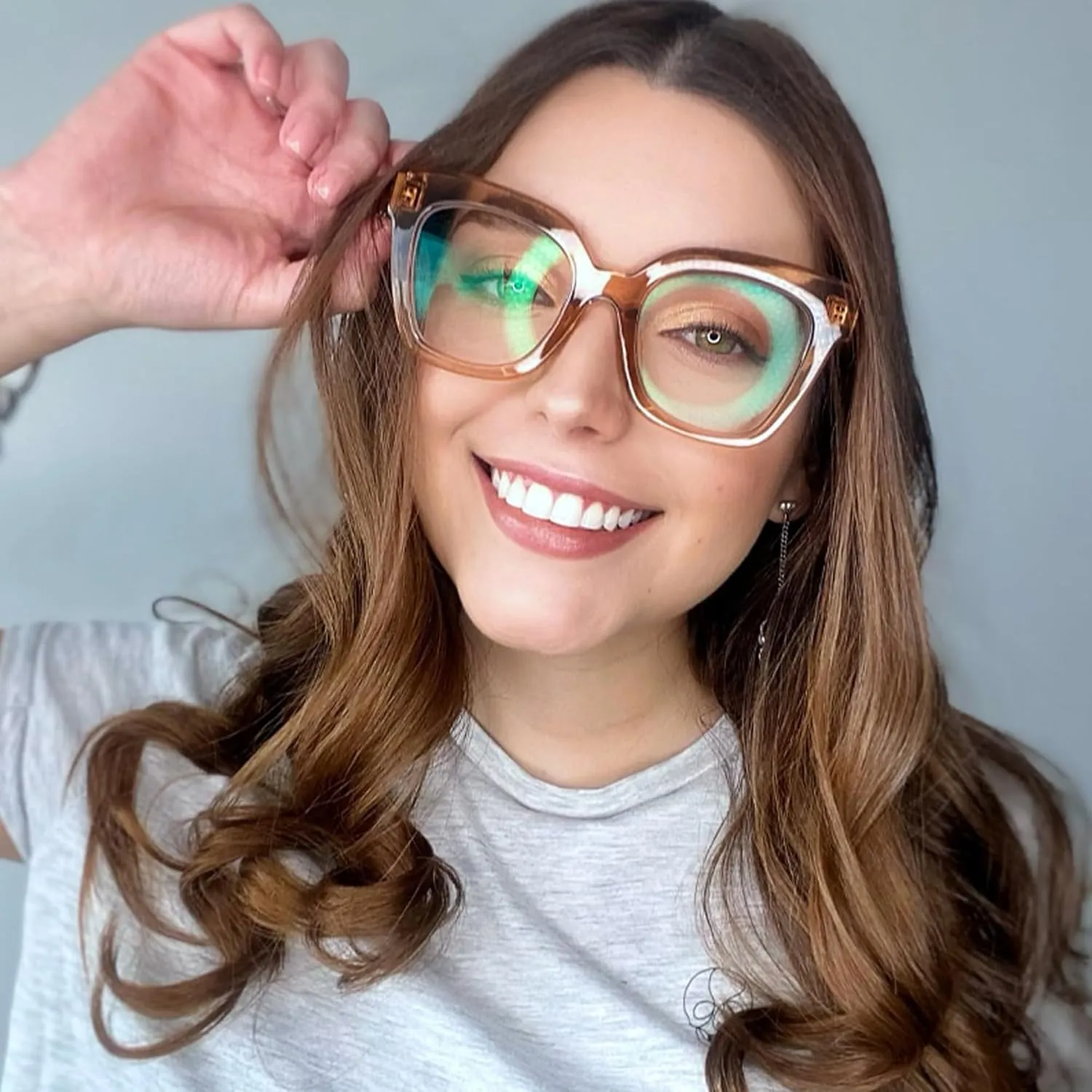 Zeelool Trendy Rectangle Blue Light Blocking Glasses for Women TR90 Eyewear Malcolm VFT0269 (VFT0269-02 Champagne, Blue Light Blocking)