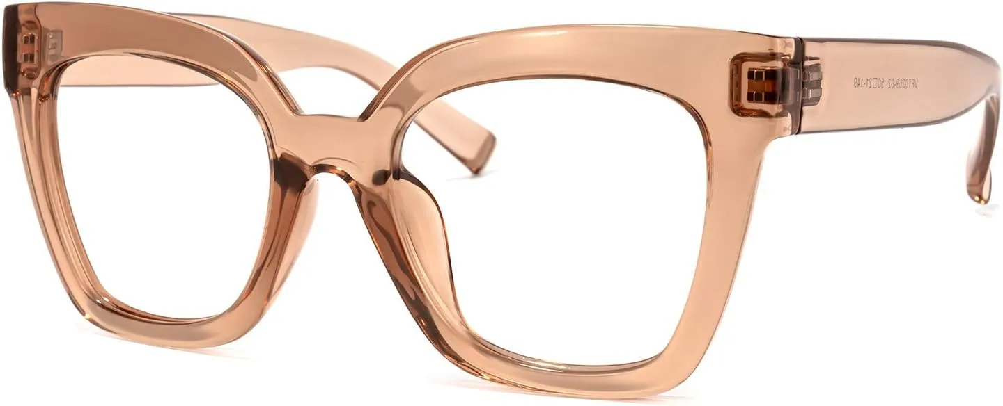 Zeelool Trendy Rectangle Blue Light Blocking Glasses for Women TR90 Eyewear Malcolm VFT0269 (VFT0269-02 Champagne, Blue Light Blocking)