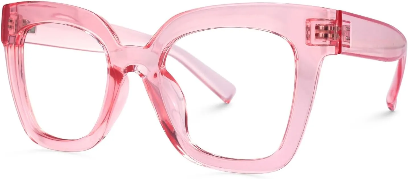 Zeelool Trendy Rectangle Blue Light Blocking Glasses for Women TR90 Eyewear Malcolm VFT0269 (VFT0269-11 Pink, Blue Light Blocking)