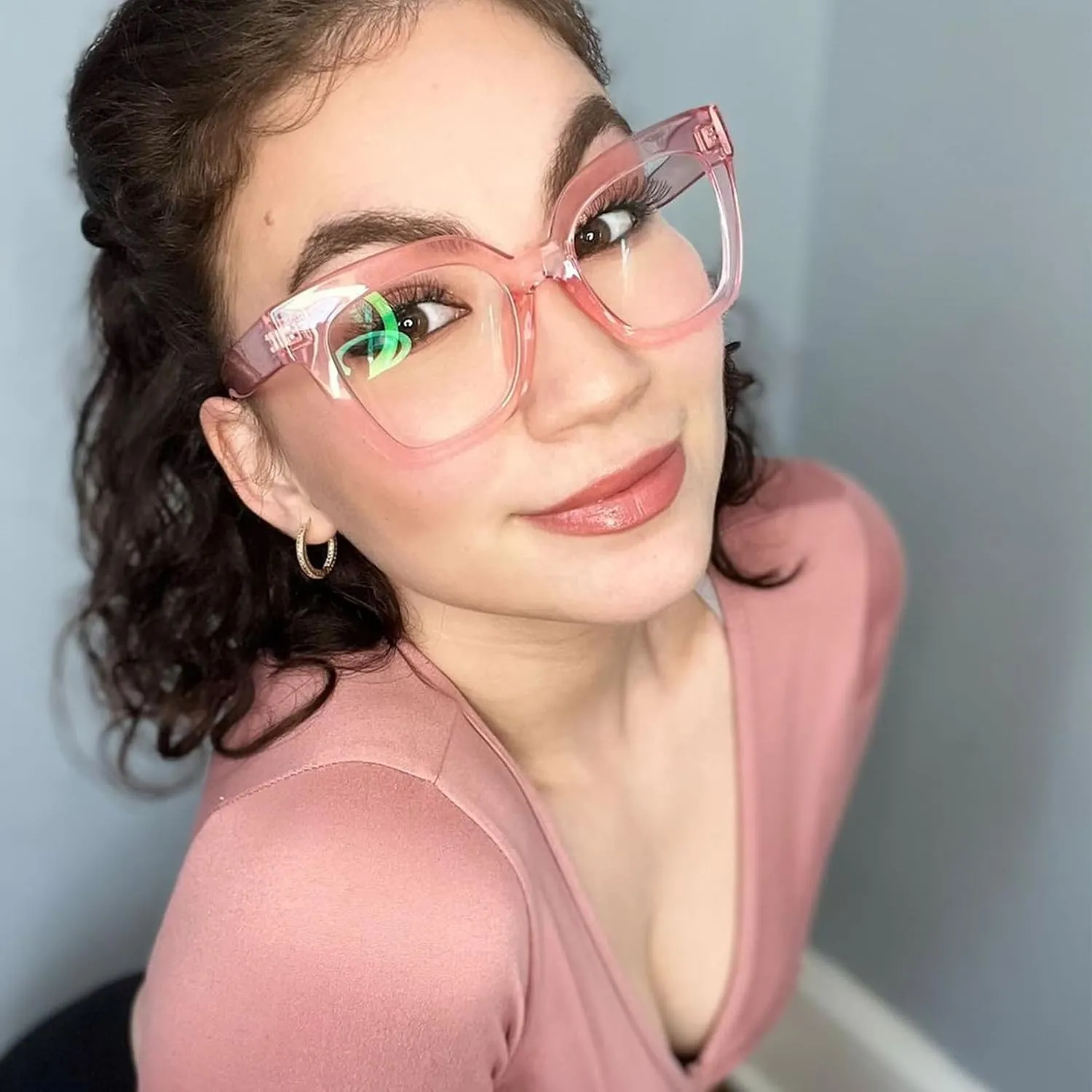 Zeelool Trendy Rectangle Blue Light Blocking Glasses for Women TR90 Eyewear Malcolm VFT0269 (VFT0269-11 Pink, Blue Light Blocking)